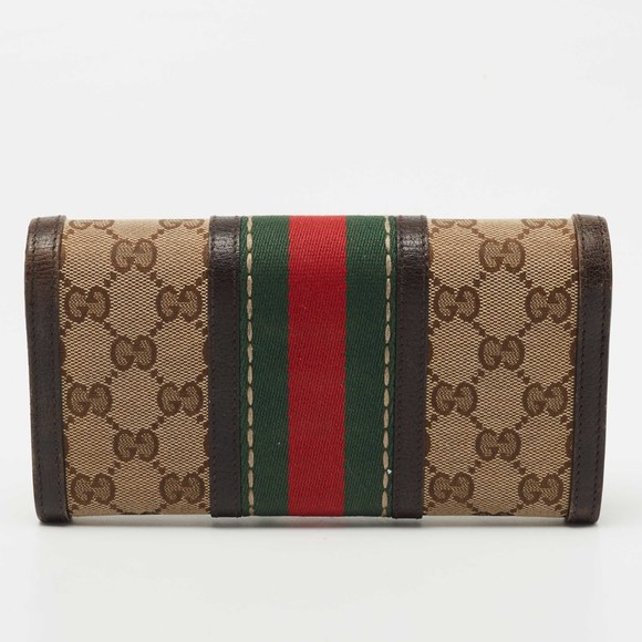 GUCCI Brown/Beige Canvas and Leather Bee Web Continental Wallet - Picture 5 of 8